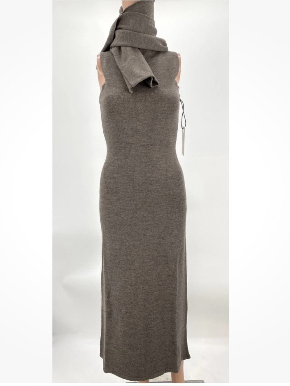 Staud Women's Canal Midi Dress Truffle Brown Size S Wool Unlined Midweight Knit